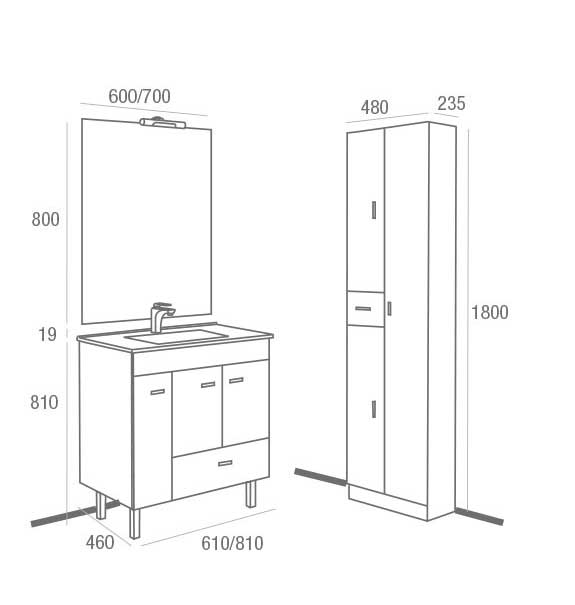 Mueble de Baño Betanzos 800 Blanco medidas