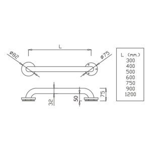 BARRA RECTA CON 2 PUNTOS DE APOYO INOX BRILLANTE