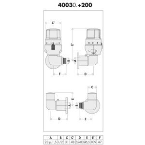 Válvulas high-style en doble escuadra para radiadores toalleros – 4003 (Caleffi)